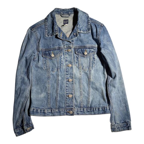 Vtg Y2K Gap Distressed Blue Cotton Denim Collared Classic Trucker Jacket Sz S - Picture 1 of 5